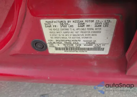 2006 Nissan Sentra 1.8S из США, поврежденный, VIN 3N1CB51D96L455692